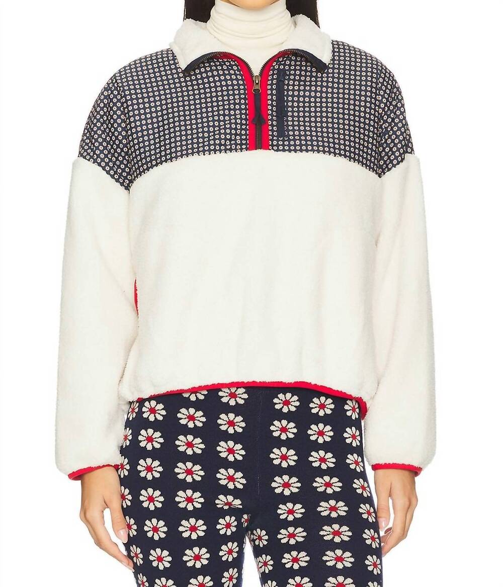 NEW THE GREAT. plush terrain half zip jacket in fr daisy/cream